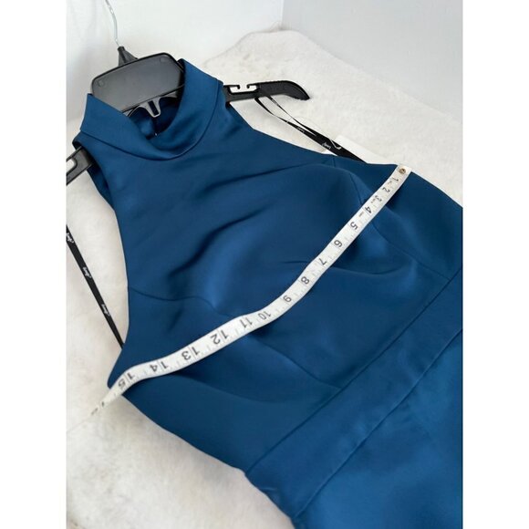 New Lovely Size 4 High Neck Backless Maxi Dress w/Slim Belt Atlantic Blue *Stain - Picture 8 of 16
